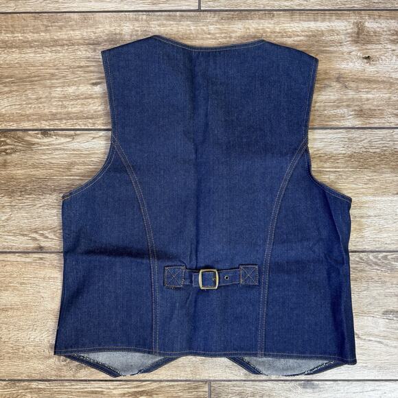 Vintage Denim Western Jacket Vest Men's XL Blue Pockets Jean Team - Picture 2 of 9